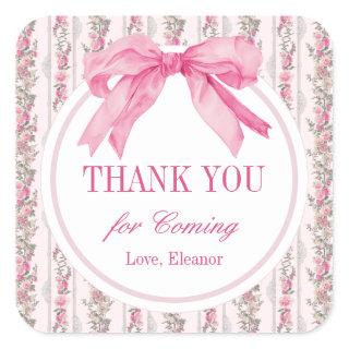 Pink Bow Birthday Party Thank You Favor Square Sticker