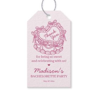 Pink Bow Retro Heart Coquette Cake Bachelorette Gift Tags