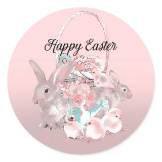 Pink Brown Easter Egg Hunt Spring Birthday Party Classic Round Sticker