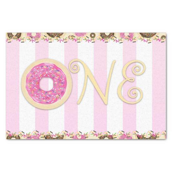 Pink Brown Sprinkle Donuts ONE 1ST Birthday Party Tissue Paper