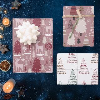 Pink Burgundy Christmas Reindeer and Trees  Sheets