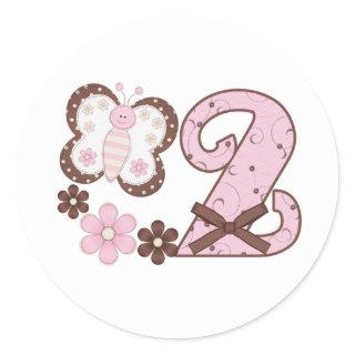 Pink Butterfly 2nd Birthday Classic Round Sticker