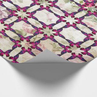 Pink Butterfly Pattern on Shabby Vintage Roses