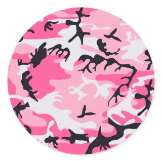 Pink Camo Camouflage Pattern Classic Round Sticker