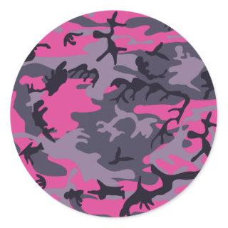Pink camouflage design classic round sticker