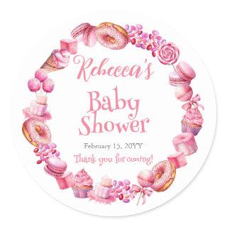 Pink Candy Frame Girl Baby Shower Classic Round Sticker