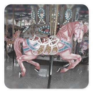 Pink carousel horse square sticker