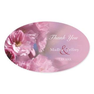 pink cherry tree blossoms spring wedding oval sticker