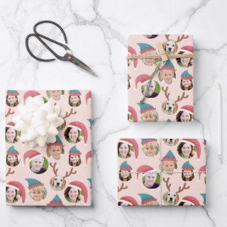 Pink Christmas Crew Six Photo Custom Gift Wrap