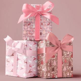 Pink  Christmas  Glitter Look Trees Reindeer   Sheets