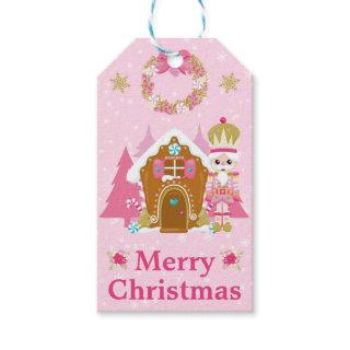 Pink Christmas Nutcracker and Gingerbread House Gift Tags