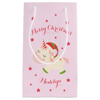 Pink Christmas Unicorn Holiday Personalized Small Gift Bag