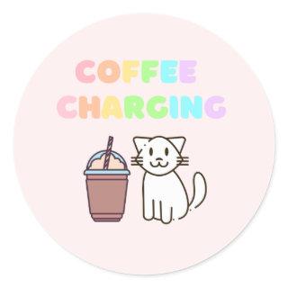 Pink Coffee&Cat classic round sticker