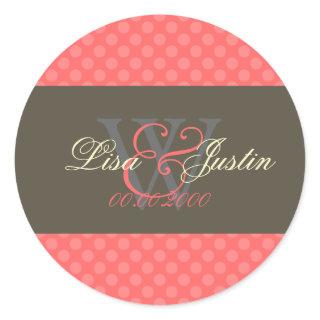 Pink Coral Polka Dots monogram DIY colors Classic Round Sticker