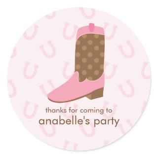 Pink Cowgirl Boot Birthday Party Classic Round Sticker