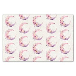 Pink Crescent Moon with Pretty Flowers Pattern Tissue Paper