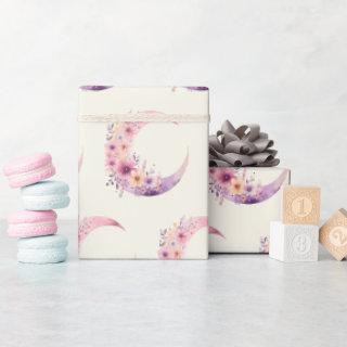 Pink Crescent Moon with Pretty Flowers Pattern
