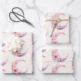 Pink Crescent Moon with Pretty Flowers Pattern  Sheets