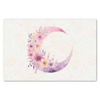 Pink Crescent Moon with Pretty Flowers Tissue Paper