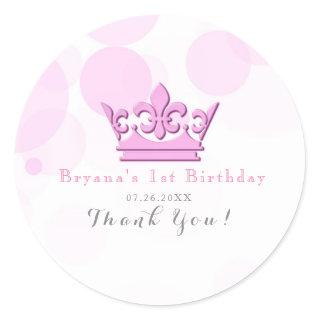 Pink Crown & Dots Royal Birthday Party Favor Classic Round Sticker