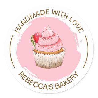 Pink Cupcake Handmade with Love Sticker