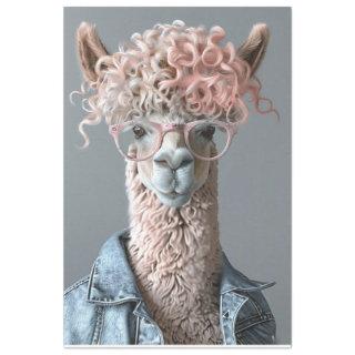 Pink Curly Headed Llama Decoupage Tissue Paper