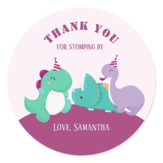 Pink Cute Dinosaurs Birthday Thank You Favor Classic Round Sticker