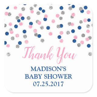 Pink Dark Blue Silver Dots Baby Shower Favor Tags