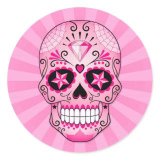 Pink Diamond Sugar Skull Classic Round Sticker