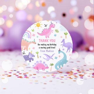 Pink Dinosaur Birthday Party Favor Classic Round Sticker