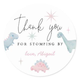 Pink Dinosaur Birthday Stomping By Favor Classic Round Sticker