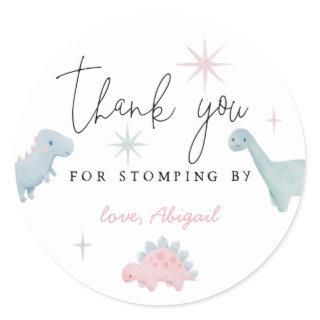 Pink Dinosaur Birthday Stomping By Favor Classic Round Sticker
