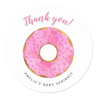 Pink Donut Baby Sprinkle Thank You Stickers