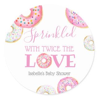 Pink Donut Sprinkled with Twice the Love Twin Fav Classic Round Sticker