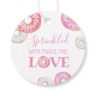 Pink Donut Sprinkled with Twice the Love Twin Favor Tags