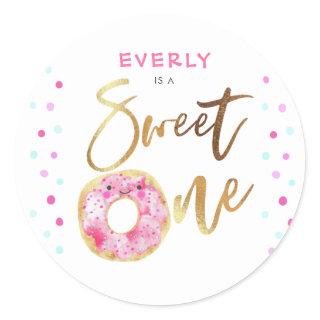 Pink Donut Sweet One Girls Birthday Party Classic Round Sticker