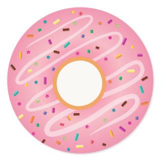 Pink Donut with Rainbow Sprinkles Classic Round Sticker