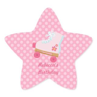 Pink Dots Rollerskate Birthday Star Stickers