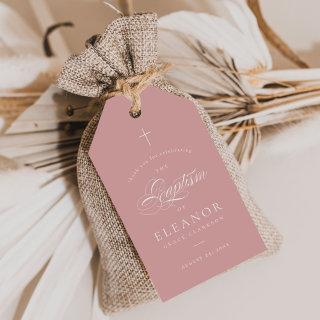 Pink Elegant Calligraphy Baptism Thank You Favor Gift Tags