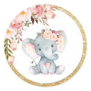 Pink Elephant Baby Shower Favor Sticker Labels