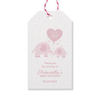 Pink Elephant Girl Baby Shower Thank You Favor Gift Tags
