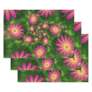 Pink Fantasy Flowers Modern Abstract Fractal Art  Sheets