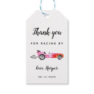 Pink Fast Car Thanks For Racing By Birthday Gift Tags