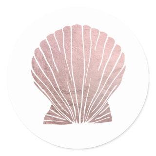 Pink Faux Metallic Elegant Seashell Beach Classic Round Sticker