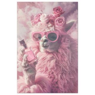 Pink Feathery Llama Decoupage  Tissue Paper