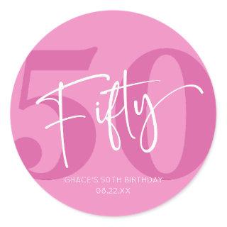 Pink Fifty 50th Fiftieth Birthday Party Favor Classic Round Sticker
