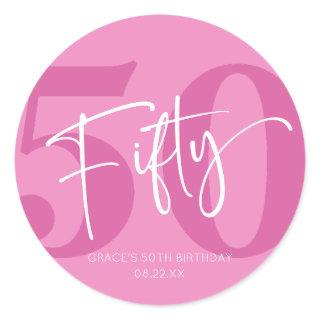 Pink Fifty 50th Fiftieth Birthday Party Favor Classic Round Sticker