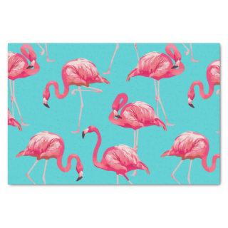 Pink flamingo birds on turquoise background tissue paper