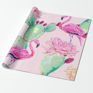 Pink flamingo, exotic birds, gentle flowers, rose