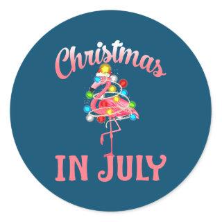 Pink Flamingo in Santa Hat Christmas In July Girl Classic Round Sticker